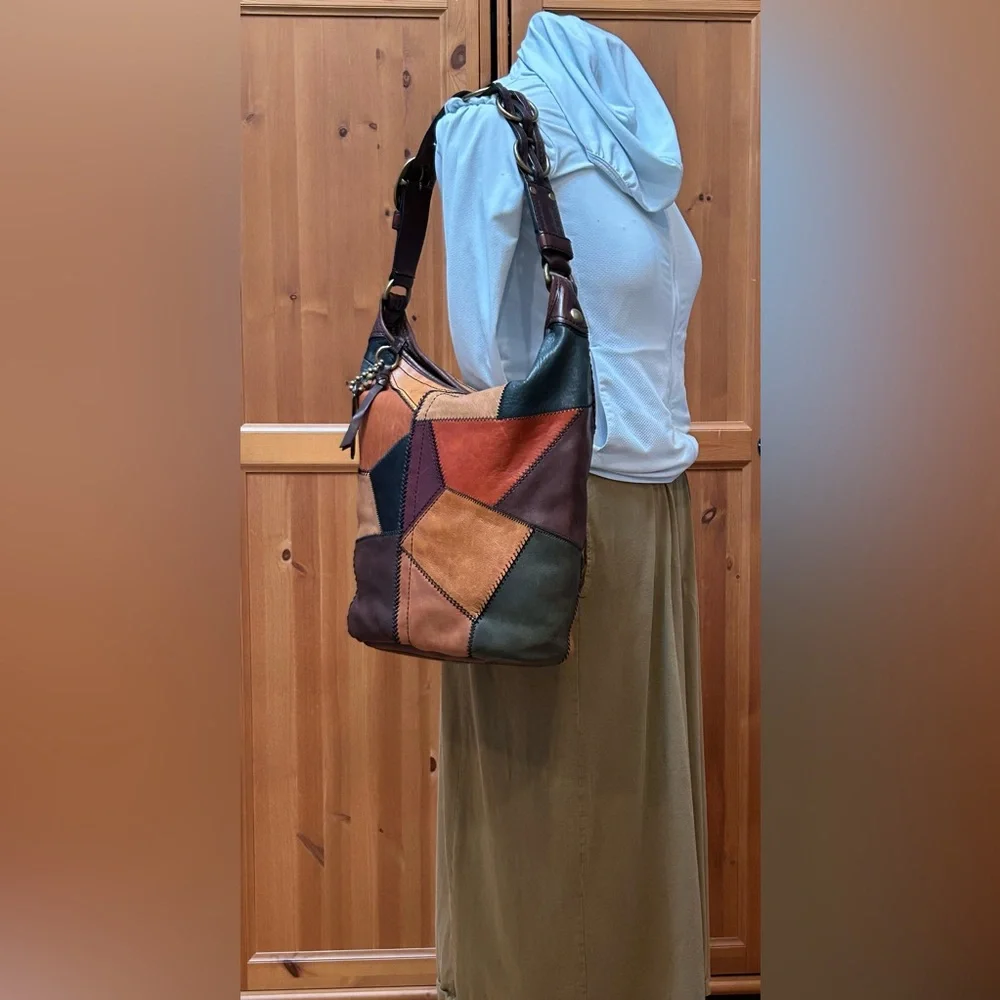 Distressed Coach Bleecker Patchwork Burnished Vachetta Large Duffle Leather Bag - Picture 3 of 14